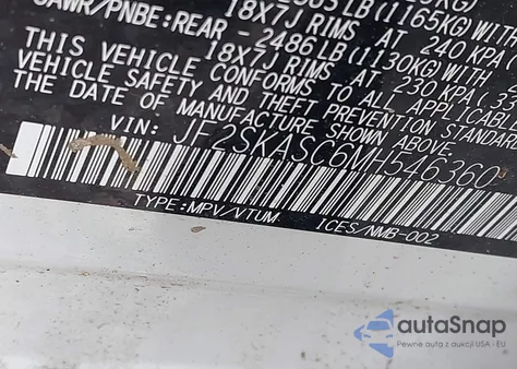 2021 Subaru Forester Limited z USA, uszkodzony, nr VIN JF2SKASC6MH546360